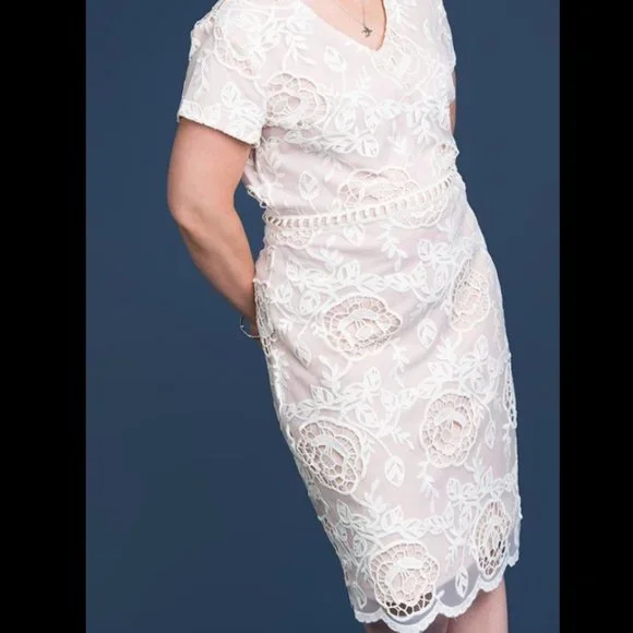 bandeau lace-up mini dress in mid blue stonewash Blue Mist Mini Dress w/ Lace Panel & Beaded Tie Straps main image 1